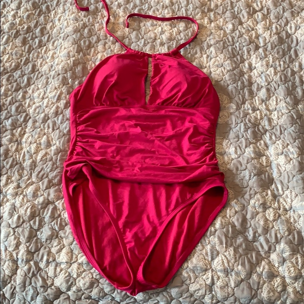 Raspberry halter swimsuit